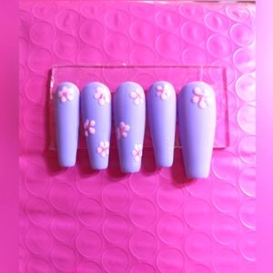 Press on nails long Coffin flower spring